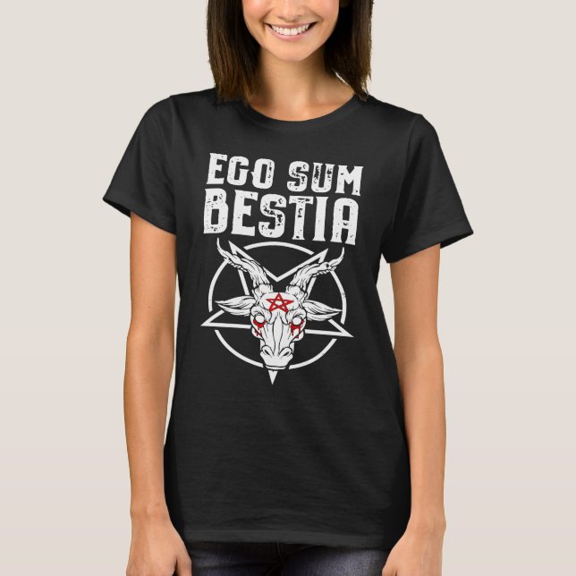 Camiseta EGO SUM BESTIA  I AM THE BEAST Baphomet Satanic Pe (Frente)