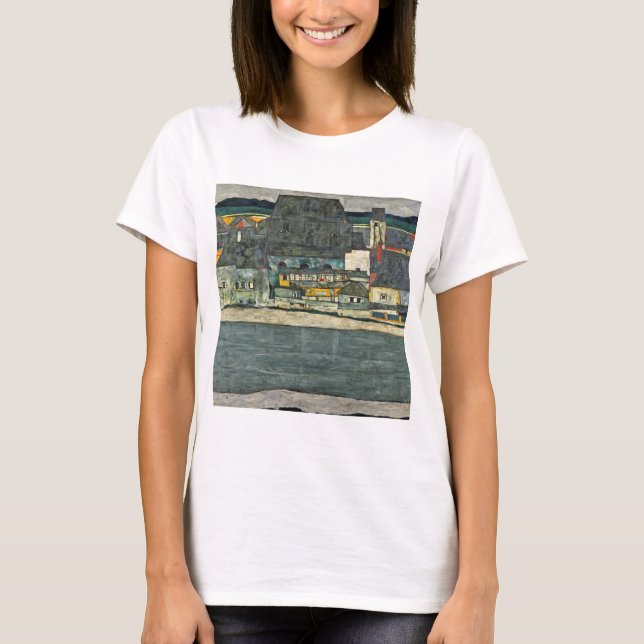 Camiseta Egon Schiele casas junto al rio ciudad vieja. (Frente)