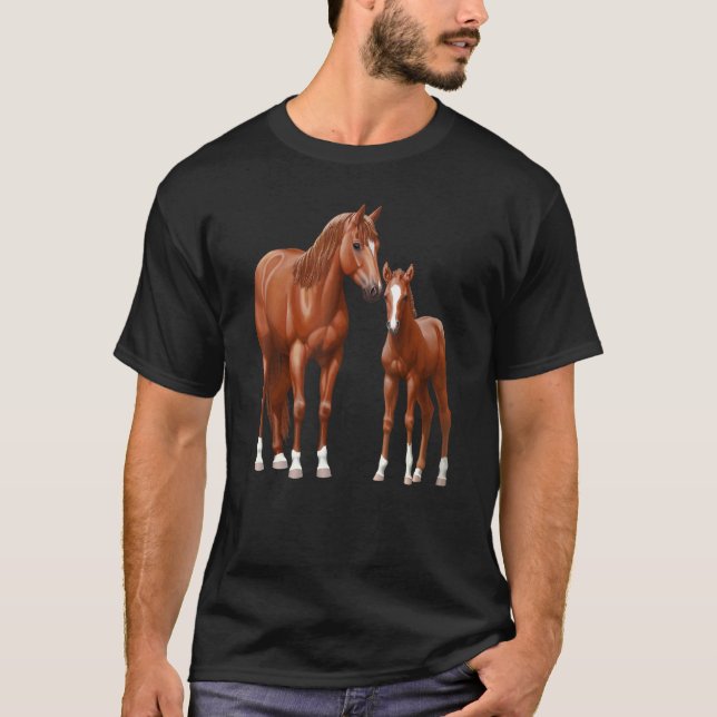 Camiseta Égua Quarto de Milha Castanha Ruça & Potro Fofo 1 (Frente)