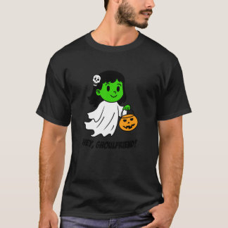 Camiseta Ei Amiga Fantasma Dia das Bruxas Cute Pun Menina
