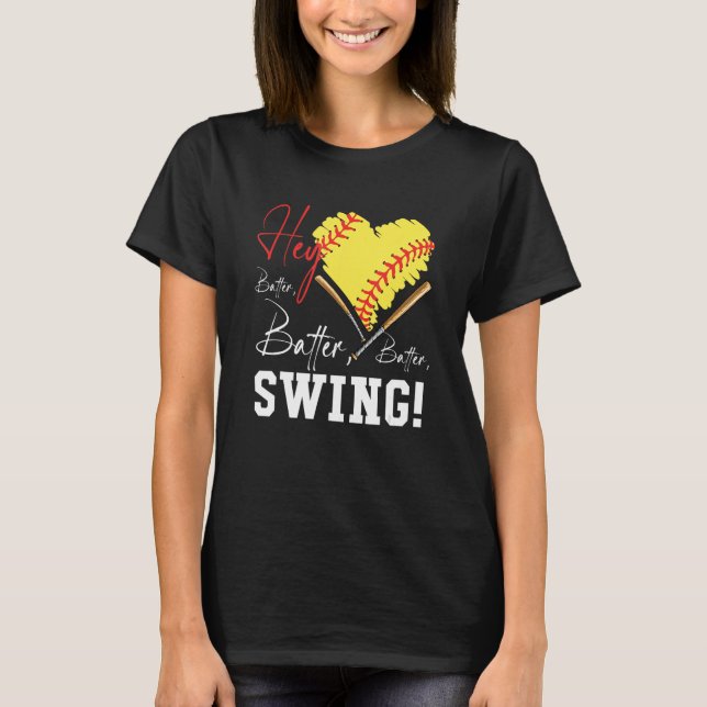 Camiseta Ei Batter Swing Baseball Player Heart Mãe Softbal (Frente)