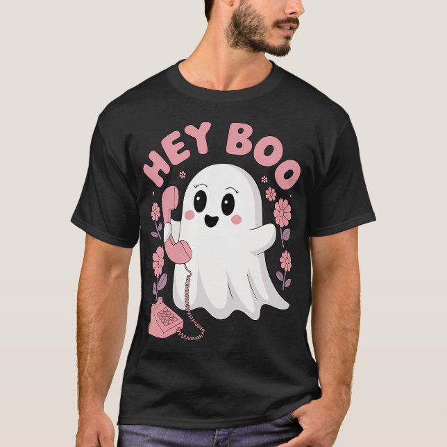 Camiseta Ei Boo Cute Ghost Dia de as Bruxas engraçado Rapar (Frente)