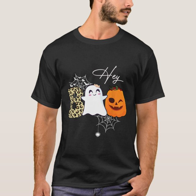 Camiseta Ei Boo Cute Ghost Pumpkin Rosto Halloween (Frente)