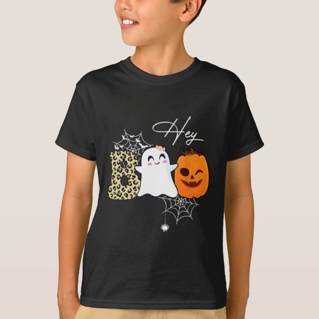 Camiseta Ei Boo Cute Ghost Pumpkin Rosto Halloween (Frente)
