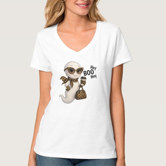 Camiseta Ei BOO Ei - Glam Leopard Imprima Bougie Ghost Tee (Frente)
