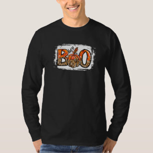 Camiseta Ei Boo Leopardo Abóbora Boo Tripulação Assustador