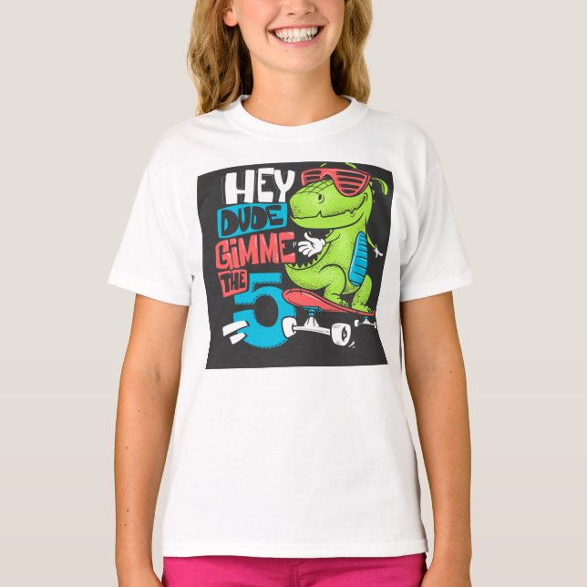 Camiseta Ei Cara Gimme 5" Skater Dino Kids'T-Shirt (Frente)