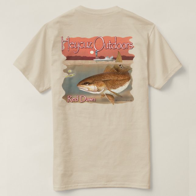 Camiseta EiCuz ao ar livre Design de Red Fish Dawn (Verso do Design)