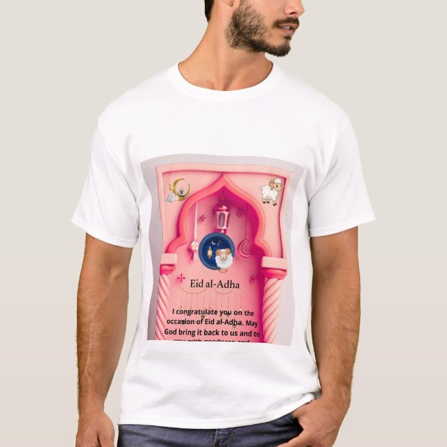 Camiseta Eid Al-Adha em rosa — Um Toco Artístico Animado (Frente)