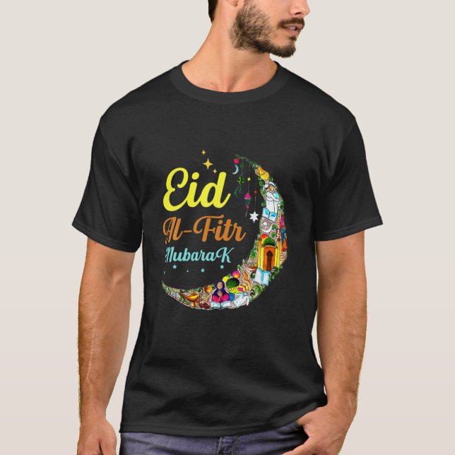 Camiseta Eid Al-Fitr Mubarak Happy Eid Crescent Moon Eid Pr (Frente)