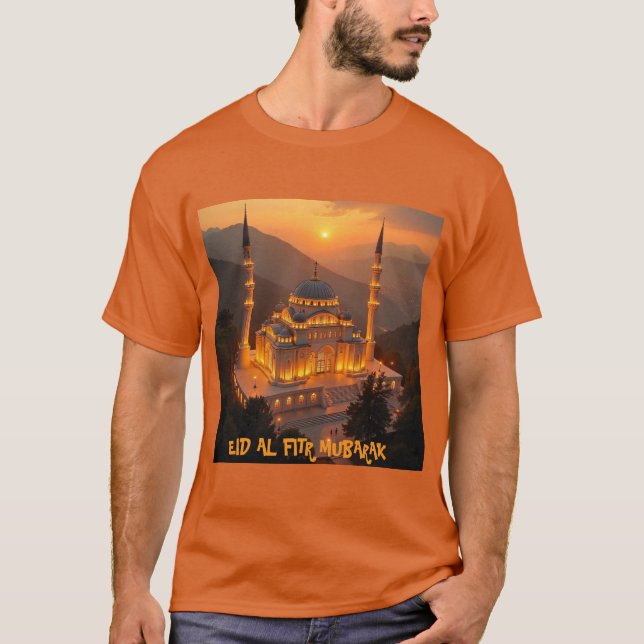 Camiseta Eid Al Fitr Tshirt De Arte Festiva Dourada Para Ho (Frente)