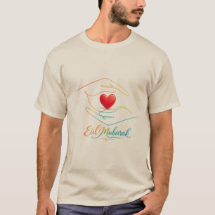 Camiseta Eid Mubarak com arte de linha de mão e co