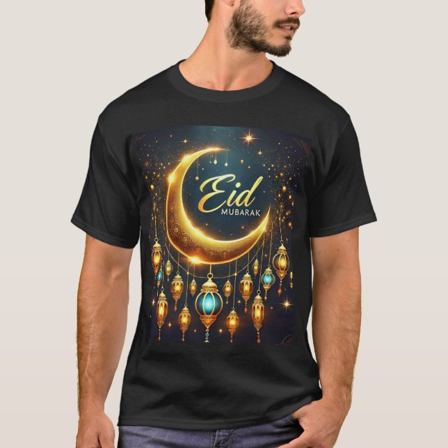 Camiseta Eid Mubarak Crescent Moon & Lanternas Mens (Frente)
