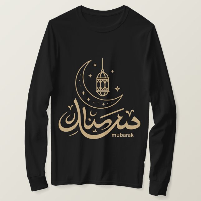 Camiseta Eid Mubarak de Manga Longa com Caligrafia (Frente do Design)