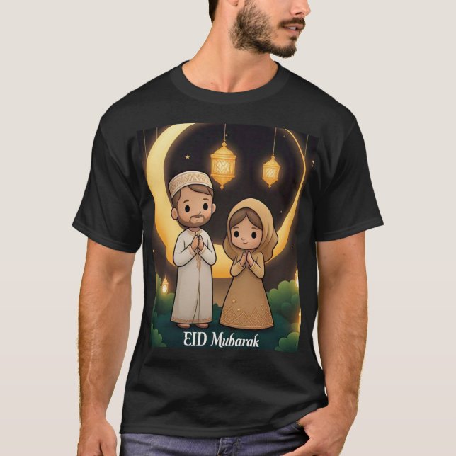 Camiseta Eid Mubarak Mens Tshirt Mostrando Um Casal Muçulma (Frente)