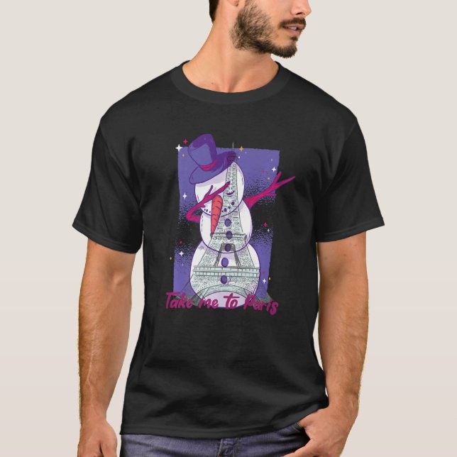 Camiseta Eiffel Tower Dabbing Snowman Leva-me a Paris Chri (Frente)