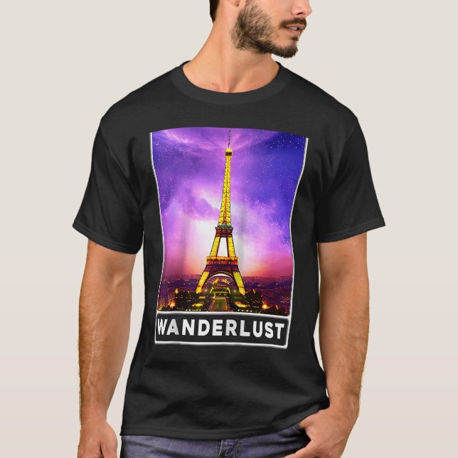 Camiseta Eiffel Tower Paris França Wanderlust Raglan (Frente)