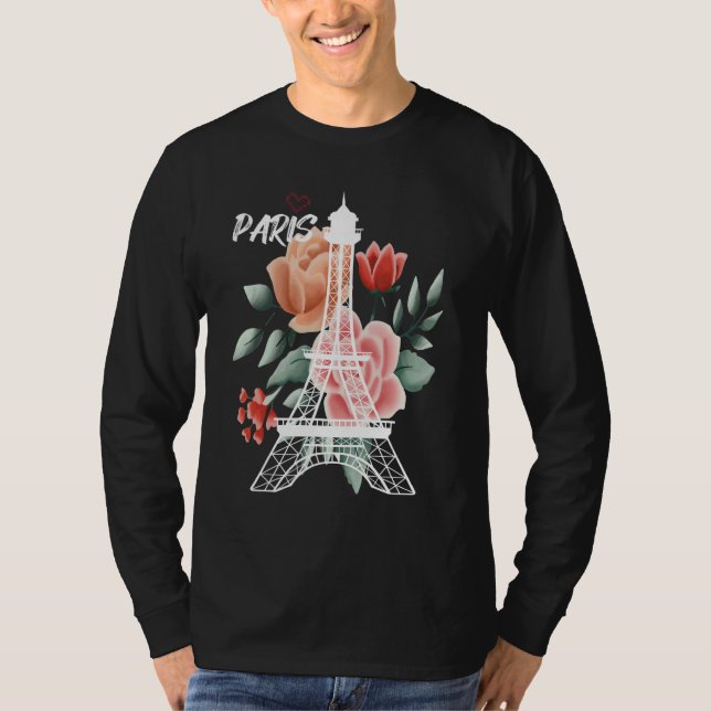 Camiseta Eiffel Tower with Rose Love Paris France Souvenir  (Frente)