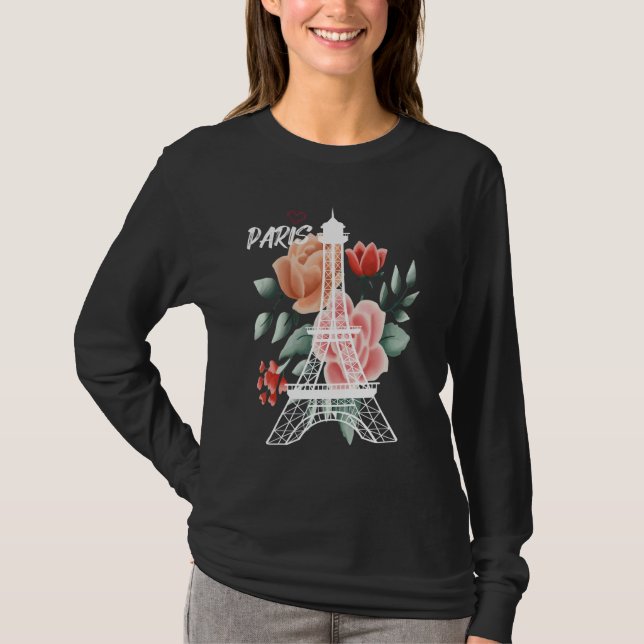 Camiseta Eiffel Tower with Rose Love Paris France Souvenir  (Frente)