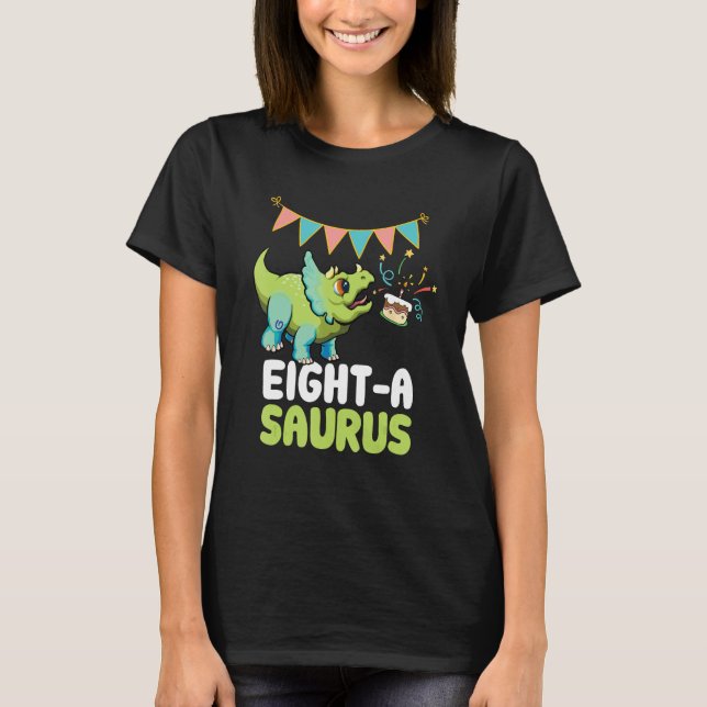 Camiseta Eight a saurus Dinosaur  Cute Kiddo Triceratops (Frente)