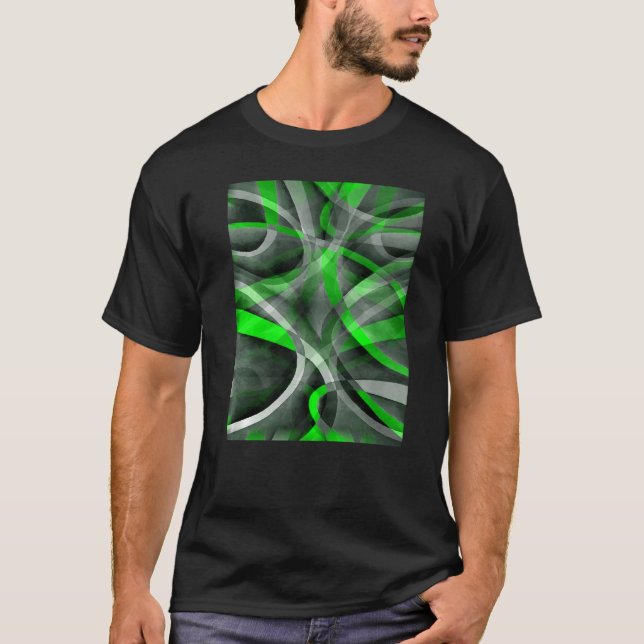 Camiseta Eighties Lime Green On Grey Abstract Strip Pattern (Frente)