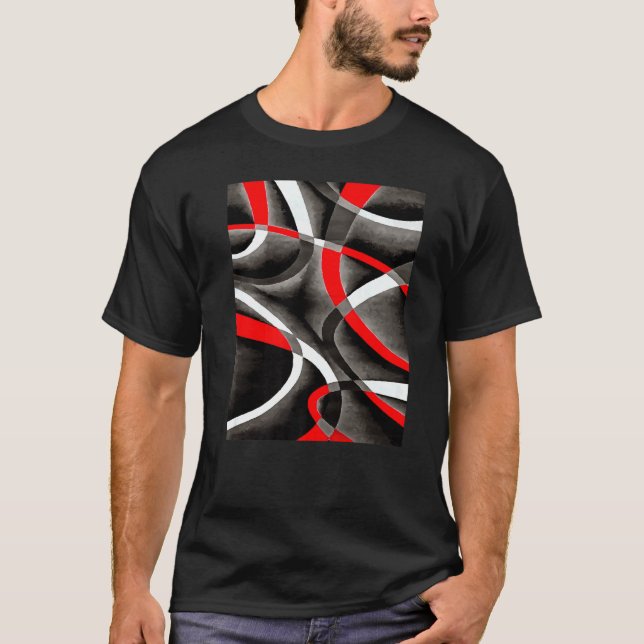 Camiseta Eighties Red White Grey Line Curve Pattern On Blac (Frente)