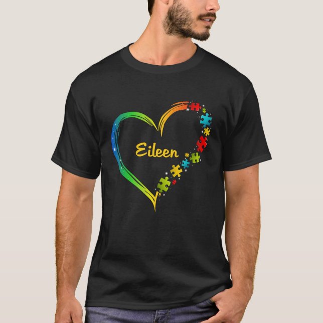 Camiseta Eileen autism consciência coração quebra-cabeça id (Frente)