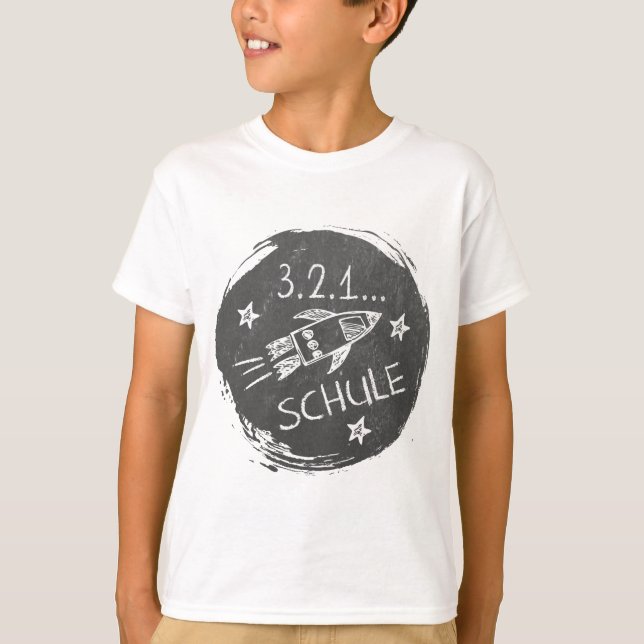 Camiseta Einschulung - Schulanfang - Rakete auf Tafel | (Frente)
