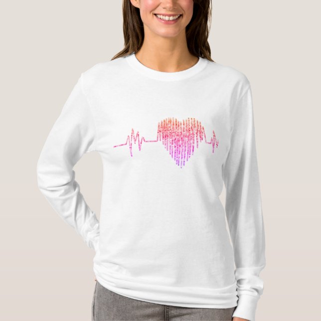 Camiseta EKG coração médico, linha rosa púrpura (Frente)