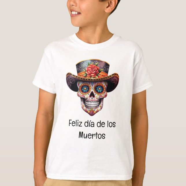 Camiseta El Día de los Muertos T-Shirt para Meninos (Frente)