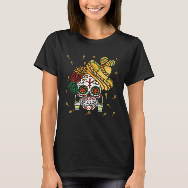 Camiseta El Dia De Los Muertos Taco Tequila Shot Happy Cinc (Frente)
