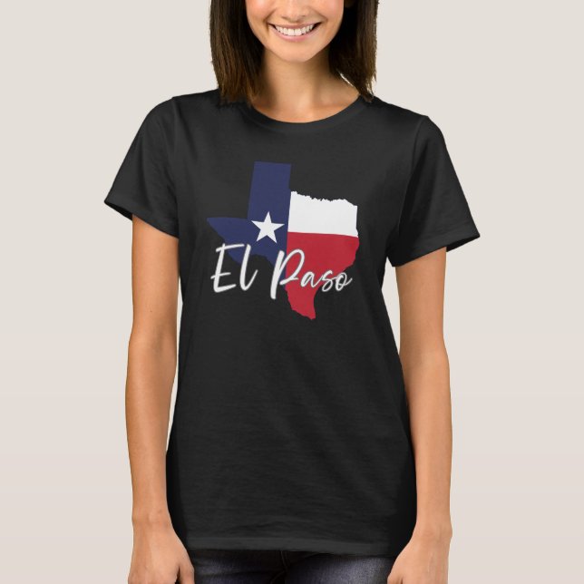 Camiseta El Paso, Texas Flag Map Black, feminino (Frente)
