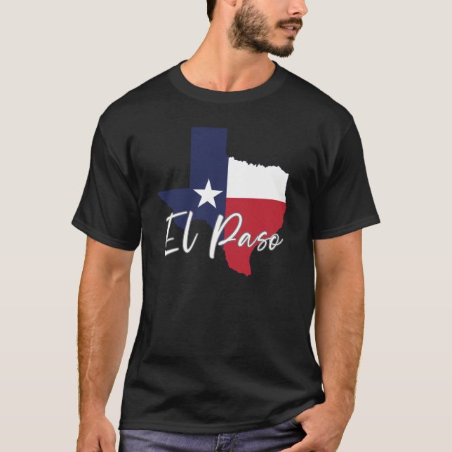 Camiseta El Paso, Texas Flag Map Men's Black (Frente)