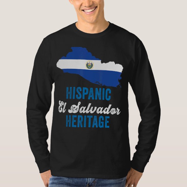 Camiseta El Salvador Bandeira Herança Hispânica Mês El Salv (Frente)