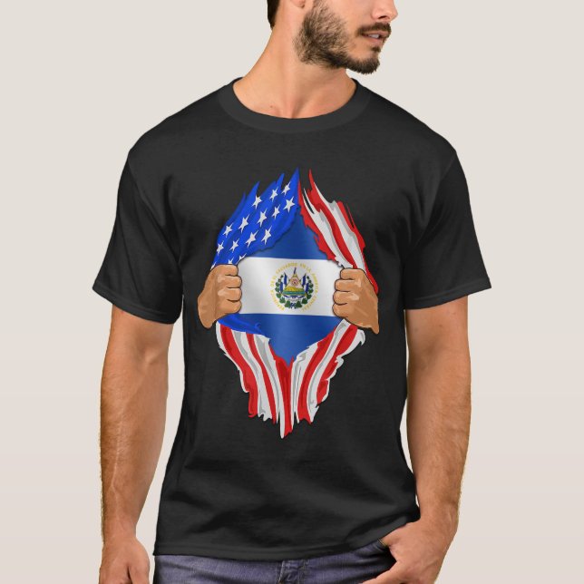 Camiseta El Salvador Roots USA Bandeira Patriótica Salvador (Frente)