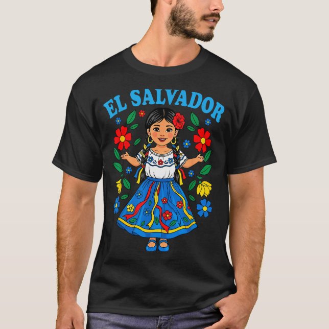 Camiseta El Salvador Salvadoran Girl Traditional Dress Folk (Frente)