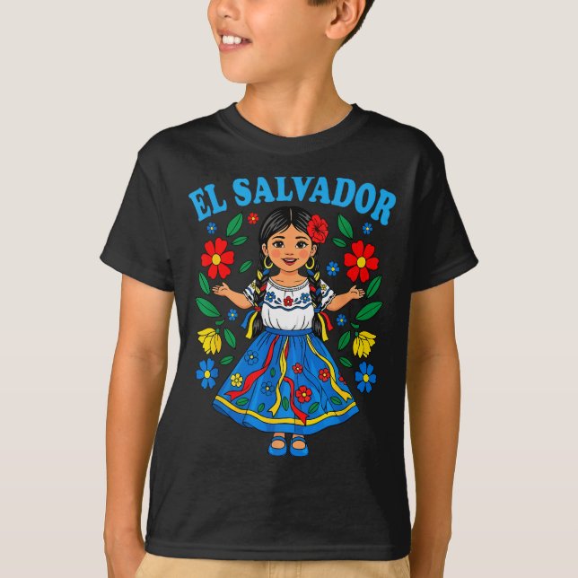Camiseta El Salvador Salvadoran Girl Traditional Dress Folk (Frente)