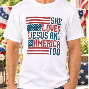 Camiseta Ela Ama Jesus e a América Também
