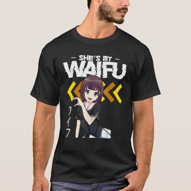 Camiseta Ela é minha Waifu. Ele é minha Casal de Manga de A (Frente)