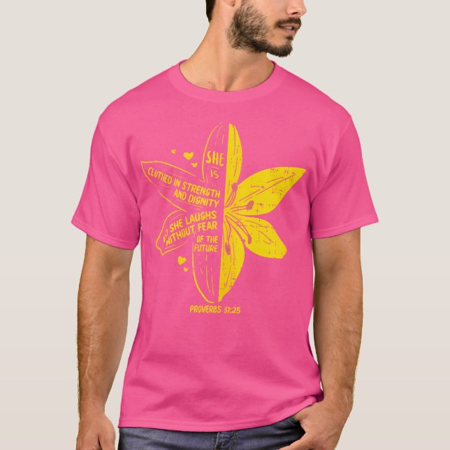 Camiseta Ela é uma força fechada Versa Bíblia Jesus Deus Ch (Frente)