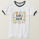 Camiseta Ela/Ela Pronounes Rainbow Flowers Colorful T-Shirt (Frente do Design)