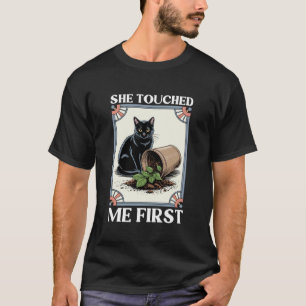 Camiseta Ela Me Tocou Primeiro Gata Amante Planta Gatinho E