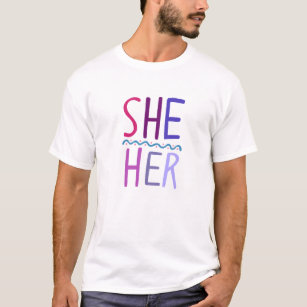 Camiseta Ela/Sua Pronounes Púrpura Azul Cor-de-Rosa Colorid