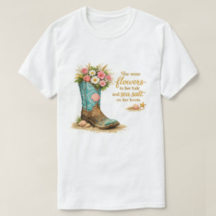 Camiseta ela usava flores – Bota de Cowboy Floral Praia