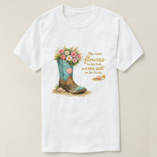 Camiseta ela usava flores – Bota de Cowboy Floral Praia