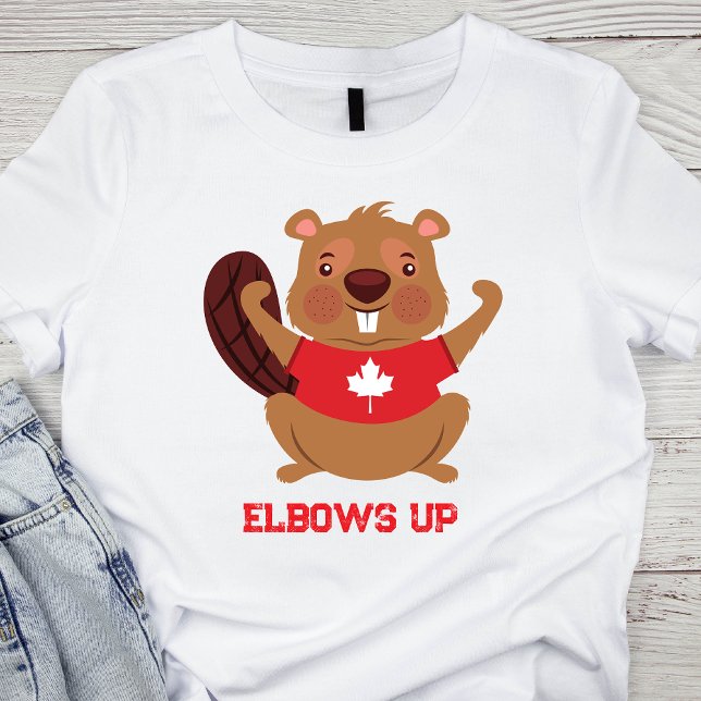 Camiseta Elbots Up Engraçado Design de castor canadense (Elbows Up Funny Canadian Beaver Design T-Shirt)