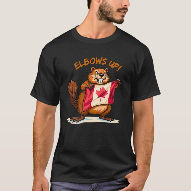 Camiseta Elbows UP, Beaver, Canadá Flag Maple Leaf (Frente)