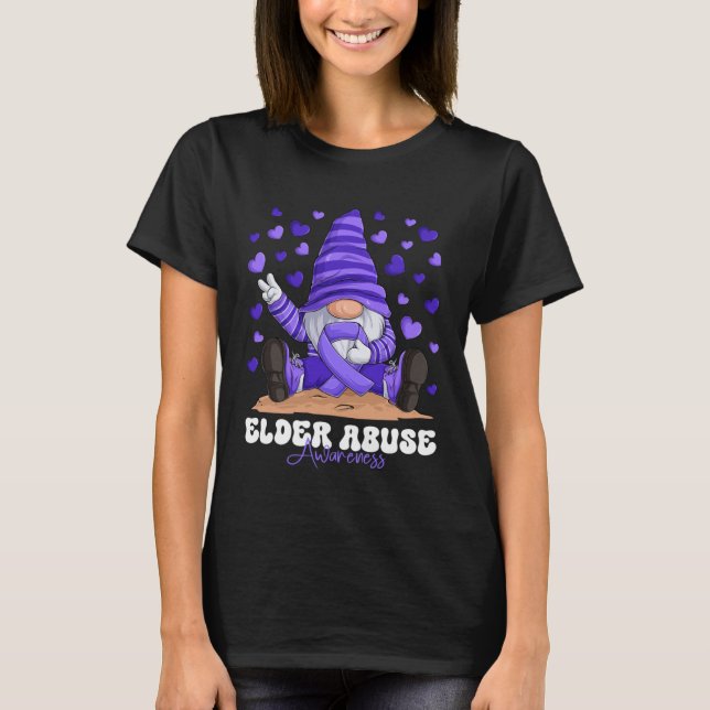 Camiseta Elder Abuse Awareness Month Purple Ribbon Gnome (Frente)
