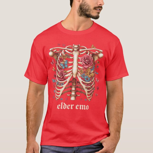 Camiseta Elder Emo Skeleton Rib Gótico Gótico Punk (Frente)