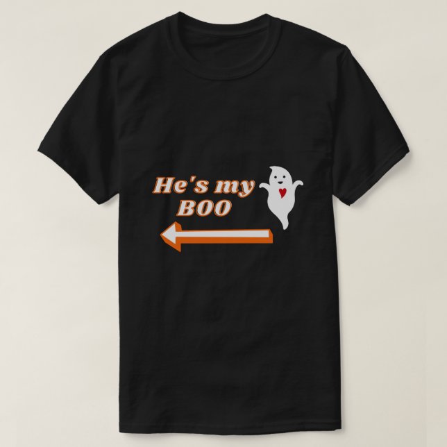 Camiseta Ele é o meu Casal de Boo Halloween (Frente do Design)